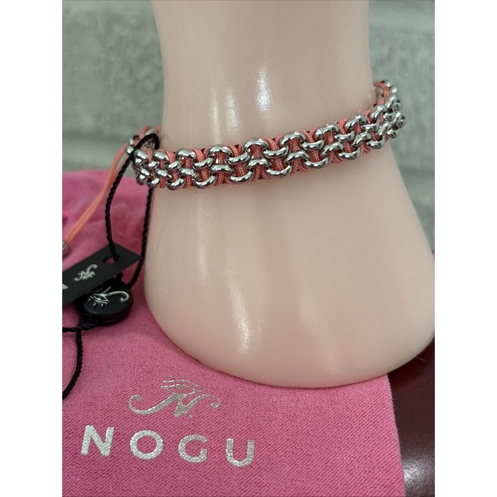 NOGU Double Kismet Link woven Bracelet Steel and Peach cord Adjustable
